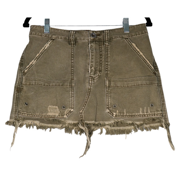 Free People Mini Skirt Womens 26 28 Heavy Denim 100% Cotton Fray Distressed Boho - Picture 2 of 10